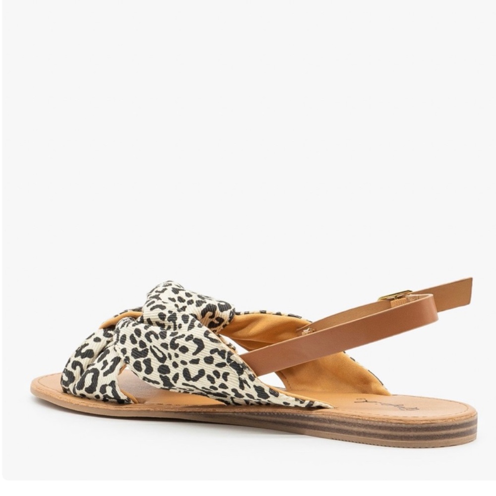 boho leopard print knot vegan leather strap sandal - Picture 2 of 3